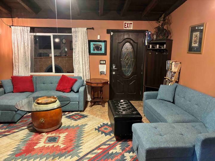 A living room with couches and a table