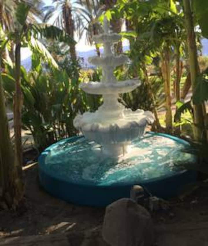 A fountain in the middle of some trees